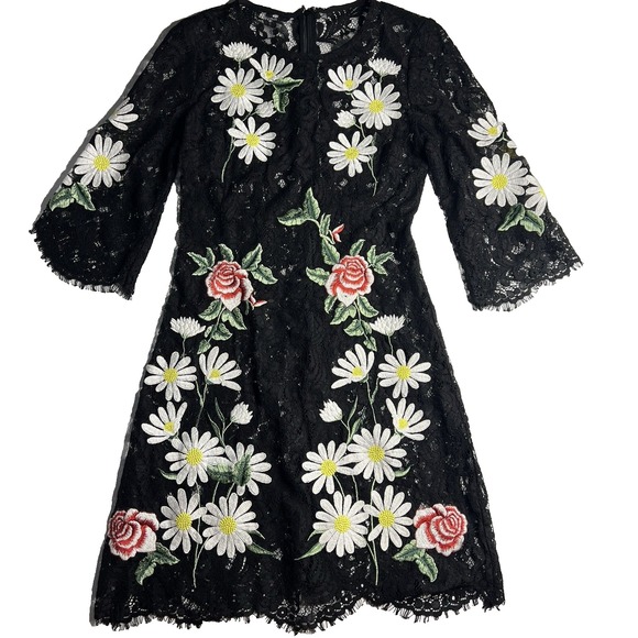 The Unbranded Brand Dresses & Skirts - Floral Embroidered Sheer‎ Boho Hippie Black Dress Women S/M
